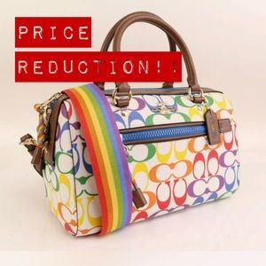 Coach Pride Rowan Satchel Bag purse in white and Coach Pride Wristlet In white.